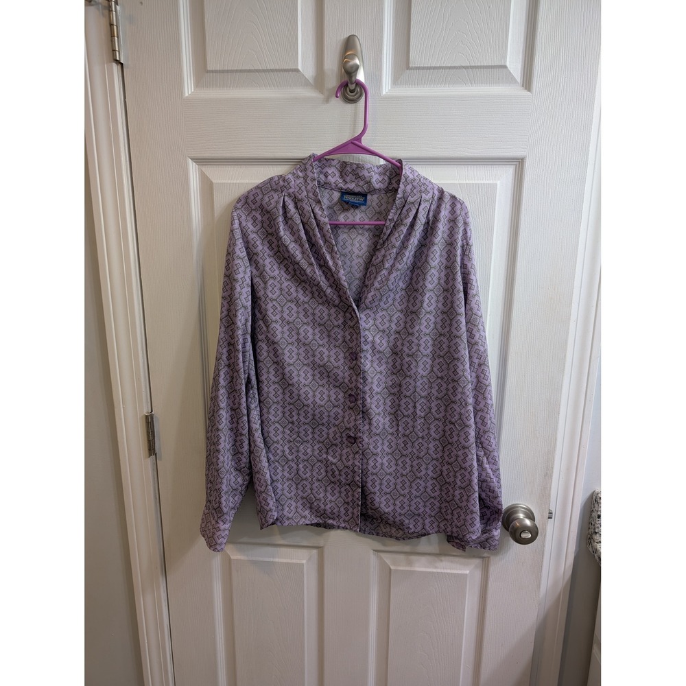Pendleton Womens Button Up Shirt Lavender Geometric Print Long Sleeve - Size 16